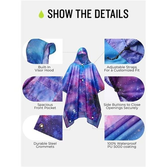 Extra Thick Hooded Rain Poncho Double Layer Waterproof Raincoat Jacket Women NEW - Picture 5 of 6